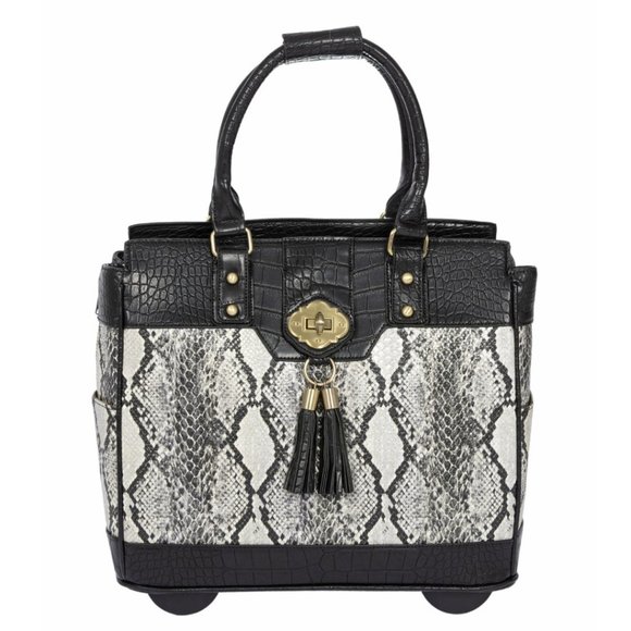 FIRENZE Python Gator Rolling Laptop Tote Bag, Briefcase Overnight or Travel Bag